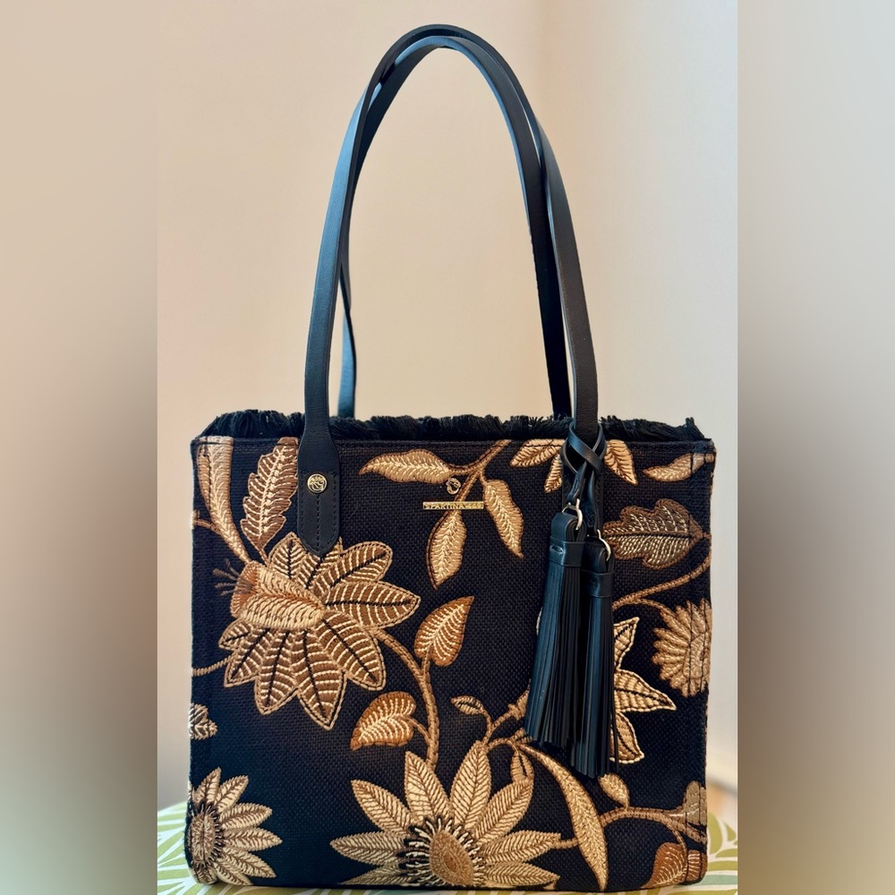 Spartina 449 Black and Gold Floral Tote